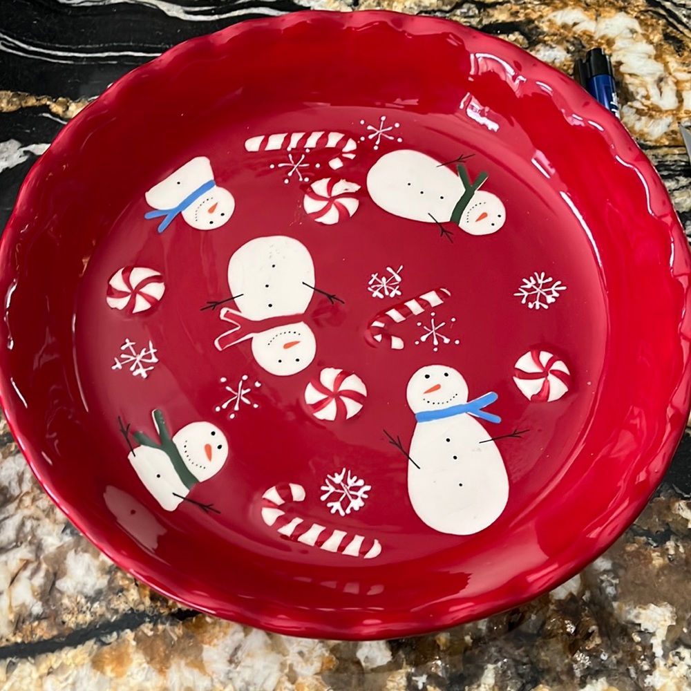 Snowman peppermint pie dish